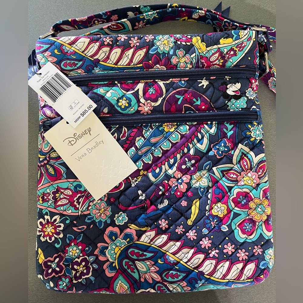 VERA BRADLEY DISNEY SENSATIONAL SIX PAISLEY TRIPLE ZIP HIPSTER BAG MICKEY MOUSE